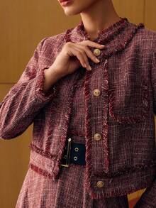 MOTF PREMIUM TWEED RAW TRIM BOXY JACKET, FALL WINTER - Burgundy - View 7