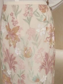 Anewsta 优雅时尚的串珠刺绣设计裙子，夏季 - 杏色 - 查看 2