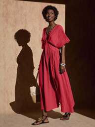 Bóhologie Abito lungo estivo verde con stampa, scollo a spalle scoperte