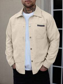 Manfinity CasualCool Outdoor Casual Street Style Versatile Long Sleeve Men's Jacket Men Shacket Men Overshirt Corduroy Jacket Men Beige Button Up Men Men Corduroy Shacket, Men Shacket, Beige Jacket Men, Shirt Jacket , Fall Winter