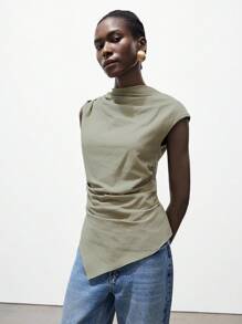 Lumivelle Débardeur élégant et mode pour femmes, minimaliste et polyvalent en coton, col bénitier, dos nu, avec lien à la taille. Convient pour le printemps et l'automne