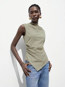 Lumivelle Débardeur élégant et mode pour femmes, minimaliste et polyvalent en coton, col bénitier, dos nu, avec lien à la taille. Convient pour le printemps et l'automne