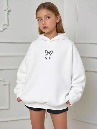 Teen Girl Leopard Print Bow Graphic Sweatshirt, White Base, Autumn