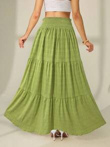 SHEIN Tall Chân váy xếp ly eo trơn màu cho nữ - màu xanh lá - Xem 2