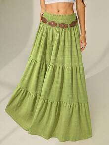 SHEIN Tall Chân váy xếp ly eo trơn màu cho nữ - màu xanh lá - Xem 5