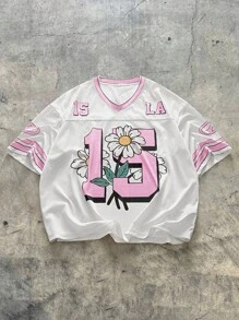 AXEPEAK Mehrere Teile Street Style V-Ausschnitt Kurzarm Loose Fit Digital Muster Herren T-Shirt, 2000er Jahre Stil