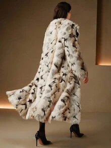 Anewsta Women's Fashion Long Sleeve Leopard Print Long Faux Fur Coat - Beige - View 2