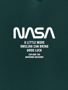 EURMUSE Men's Slogan Print Long Sleeve Drawstring Hooded Casual Sweatshirt - Dark Green - View 4