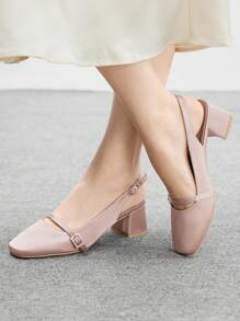 CUCCOO BIZCHIC Giày cao gót đế thô đơn giản, thời trang đa năng cho nữ - Rượu sâm banh - Xem 5