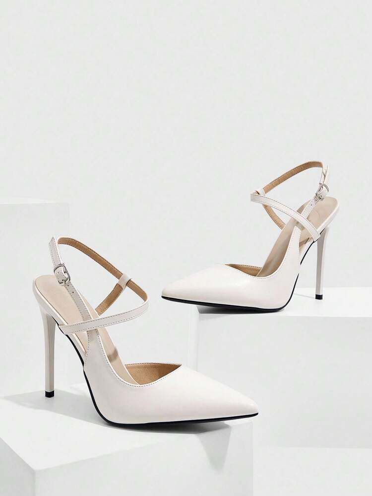 CUCCOO SZL Tacones de aguja súper altos con correa de tobillo, blancos y de puntera puntiaguda para mujer. Zapatos de tacón elegantes y sexy para fiesta, boda y pasarela