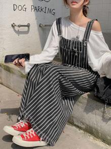 DAZY Women's Striped Print Denim Dress - Black and White - View 6