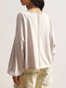 Bohemela Áo nỉ rộng rãi, cổ điển, cài nút chữ cỡ lớn, khóa kéo nửa vai, mùa thu - Màu Khaki - Xem 7