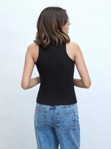 Maija 女士无袖金属花卉装饰圆领舒适背心，适合音乐节、派对、复古风格