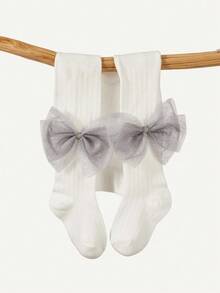 Cozy Pixies 1 件装女婴厚款蝴蝶结装饰紧身裤，适合户外穿着 - 白色 - 查看 9