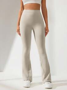 Easithlete 纯色简约褶皱修身运动裤，日常休闲穿着 - 駝色 - 查看 4