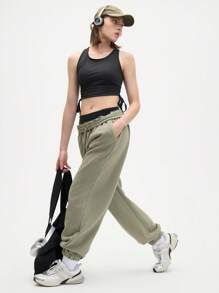 Gameset SHEIN Sport Women's Black Drawstring Cropped Fitness Tank Top - Black - View 6