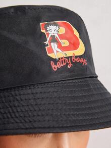 Betty Boop | ROMWE Letter & Cartoon Figure Graphic Reversible Bucket Hat - Black - View 5