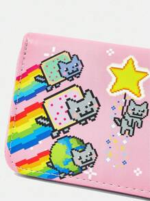 Nyan Cat X SHEIN 粉色五角星卡通图案拉链零钱包小钱包