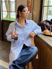 Dripcurv Plus Striped Print Drop Shoulder Shirt