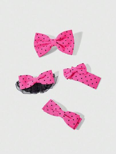 Kawaii 4 pezzi Set di fermagli per capelli con fiocco a pois stile retrò Y2K, sexy "Baddie", romantico francese, accessori capelli stile millennials