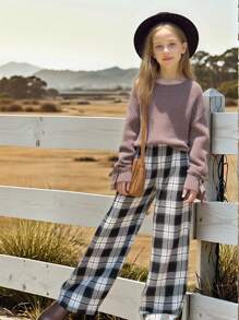 SHEIN Tween Girl Woven Plaid Loose Casual Pants