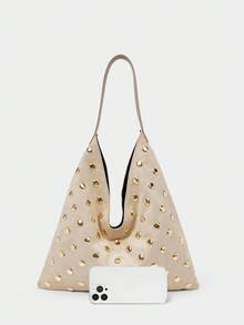 SHECARRY 女士单肩包，流浪包，时尚，优雅，简约，个性，多功能，经典，铆钉，适合通勤，办公，约会，日常，购物，下午茶 - 杏色 - 查看 5