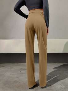 RueChic Solid Straight Leg Trousers - Chocolate Brown - View 2