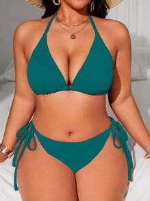 Swim Lushoire Plus Size Women Beach Vacation Bikini Set - Teal Blue - View 1