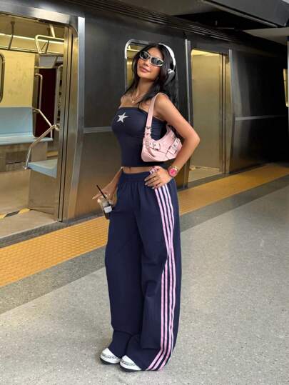 SHEIN EZwear Plus Size Women Casual Street Style Sports Pants