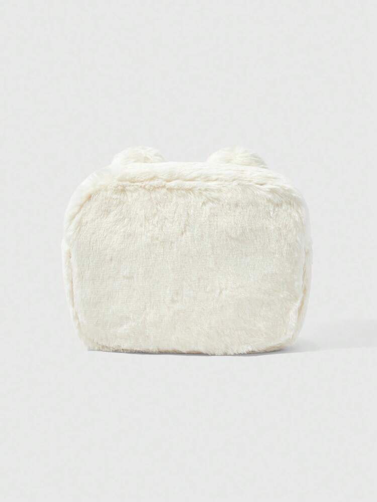 ROMWE Kawaii 粉色女士可爱毛绒刺绣兔子印花便携方形化妆包 - 白色 - 查看 4