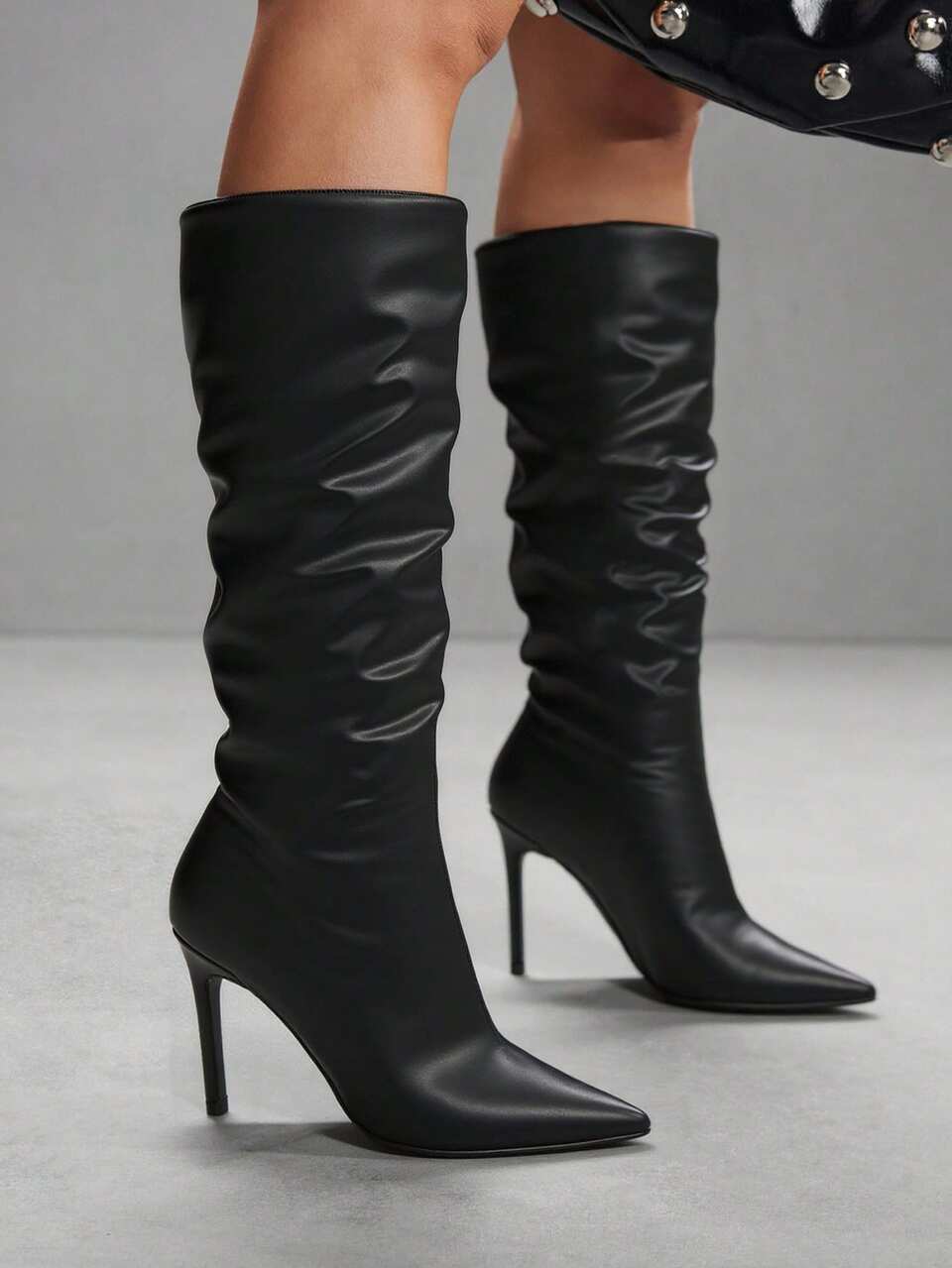 CUCCOO SZL Women's Rhinestone Pointed Toe Pleated Thigh High Boots, Fashionable For Date & Party Outfit For Christmas Spring Shoes
