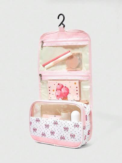 Kawaii Light Pink Bow Cute & Fashionable Portable Cosmetic Makeup Bag