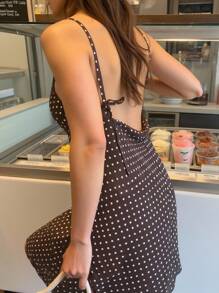 Cévolie 女士性感波尔卡圆点印花露背吊带连衣裙，夏季