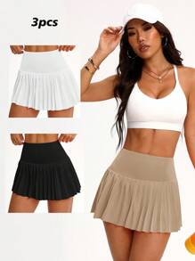 Easithlete 女士纯色简约百褶运动裙短裤，适合日常穿着