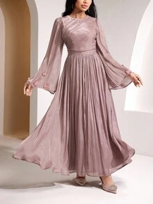 Veilorie 女式优雅纯色3D花卉装饰连衣裙 - 粉色 - 查看 5