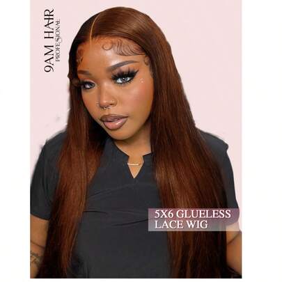 9AM Hair Brown Wear And Go Glueless Wigs Human Hair Pre Cut 26 Inch 5x6 Chocolate Brown Straight Glueless Wig Human Hair Pre Plucked Bleached Knots #4 Dark Brown Lace Closure Wigs 180 Density For Women Winter Christmas Halloween Costumes Autumn Outfits Women Fall Outfits