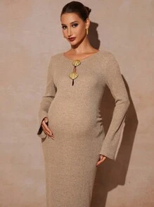 MaterniChic Elegant Maternity Dress With Shell Decor Flare Sleeves  Fall Clothes Fall Dresses Maternity  Wedding Guest Dress Maternity  Baby Shower Dress Old Money Dress