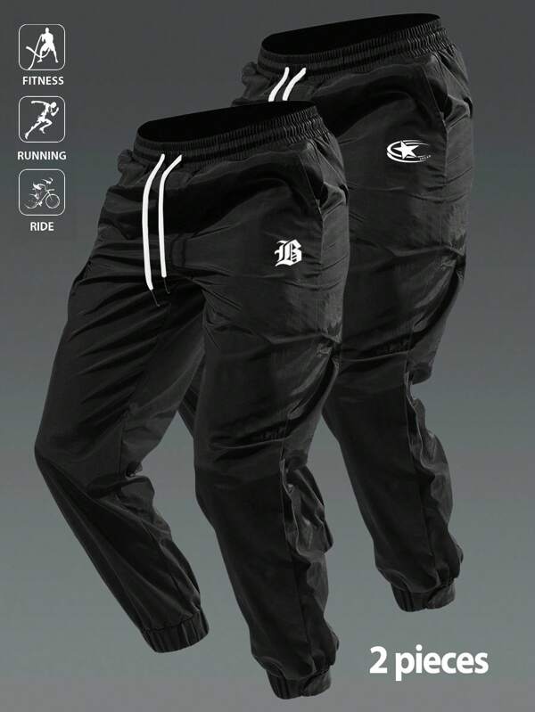 Manfinity Sport Polished Pantalones jogger de moda con estampado de letras y cordón en la cintura para hombres