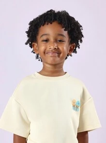 SUMWON 清凉清新冰淇淋印花夏季套装抽绳短裤搭配服装休闲沙滩度假T恤短款套装 - 黃色 - 查看 6