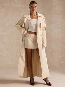 SHEIN BAE 女士纯色时尚双排扣翻领休闲夹克 - 杏色 - 查看 7