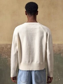 AKNOTIC 男士休闲针织套头衫 - 杏色提花圆领 - 可机洗或干洗 - 厚实摇粒绒针织面料 - 适合秋冬日常穿着 - 杏色 - 查看 4