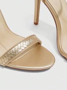 CUCCOO SZL Women's Summer New Strap Woven Metallic Color Fashion Thin High-Heel Sandals - Gold - View 6