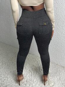EURMUSE Women's Solid Color High Waist Slim Fit Leggings, Versatile For Summer - Dark Grey - View 1