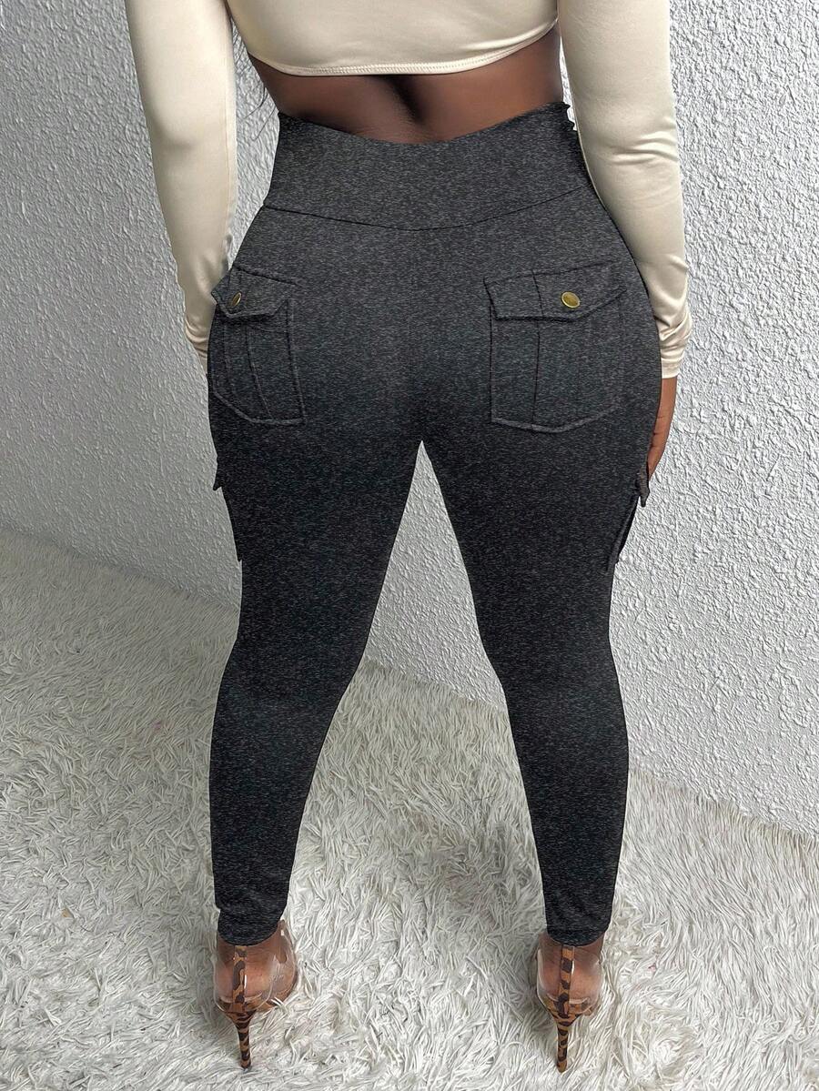 EURMUSE Women's Solid Color High Waist Slim Fit Leggings, Versatile For Summer - Dark Grey - View 1