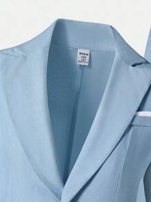 SHEIN 2 件/套青少年男孩绅士装，包括修身浅蓝色翻领双色西装外套和正装裤，优雅而迷人的正装，适合春夏季、生日派对、晚会、表演、主持人、婚礼季节，适合情人节、生日、婚礼、毕业典礼、婚礼嘉宾、花童、戒指持有人 - 淺藍色 - 查看 6