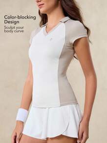 OutZeal 女士炫酷撞色 V 领短袖 Polo 紧身 T 恤日常休闲旅行 - 彩色 - 查看 3