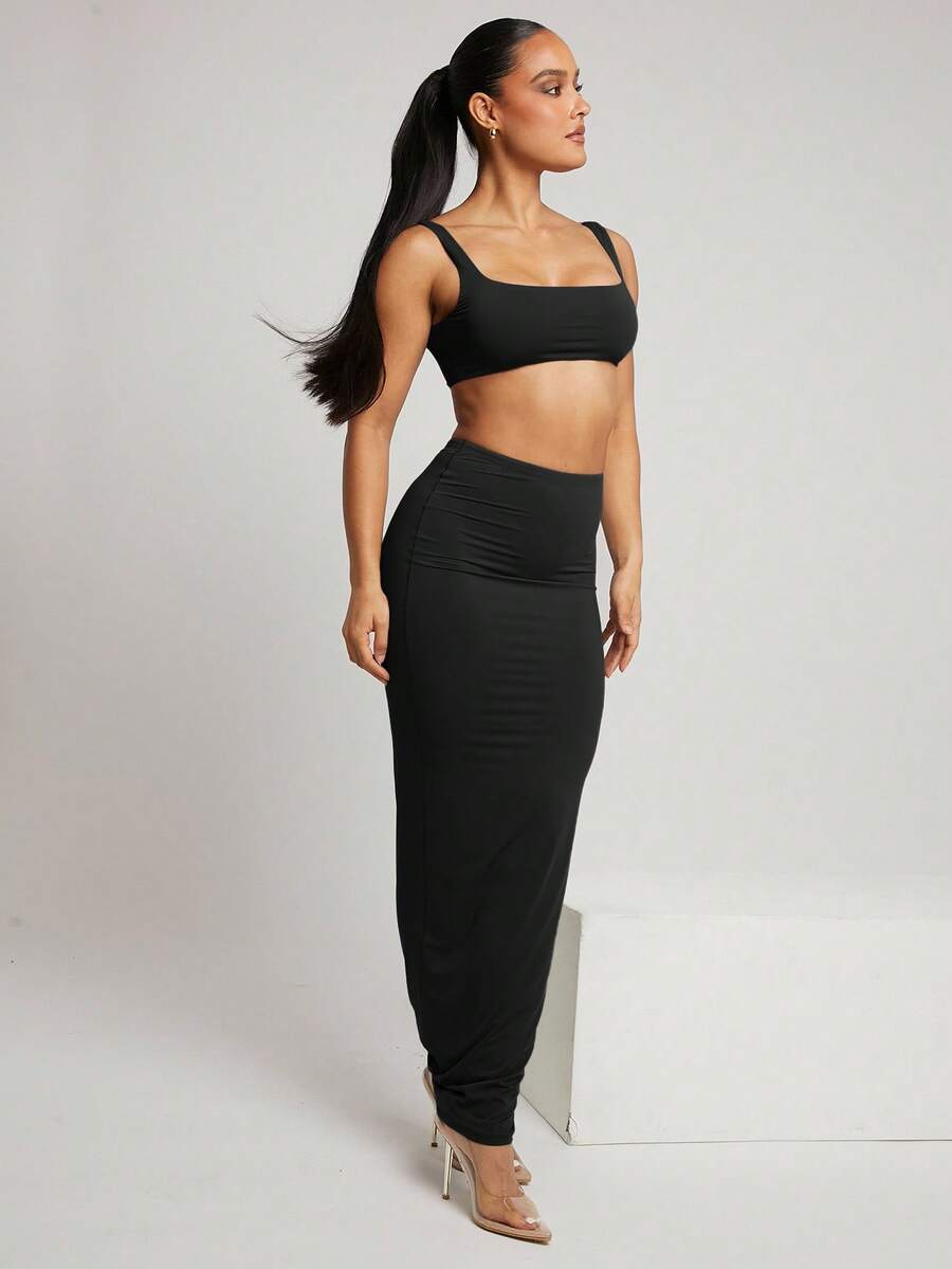 Silquee 魔力系列纯灰色宽领无袖吊带背心，休闲修身，性感女式背心+加长裙，基本款，柔软弹力亲肤面料，零压力塑身衣，双层设计，特殊拼布工艺，国际认证安全 - 黑色 - 查看 1