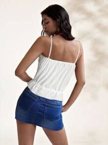 Easelle Camiseta de tirantes bordada blanca tejida para mujeres