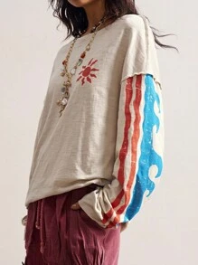 Bohemela Plus Size Women Casual Loose Fit Round Neck Long Sleeve T-Shirt/Winter - Apricot - View 5