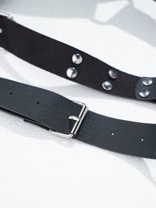 SHEIN Dây nịt da trang trí đinh tán hình chữ O cho nam - màu đen - Xem 6